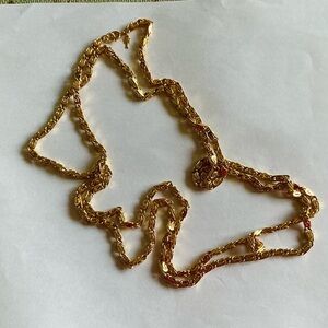 Vintage Long Gold tone Crown Trifari Byzantine Chain Link Necklace